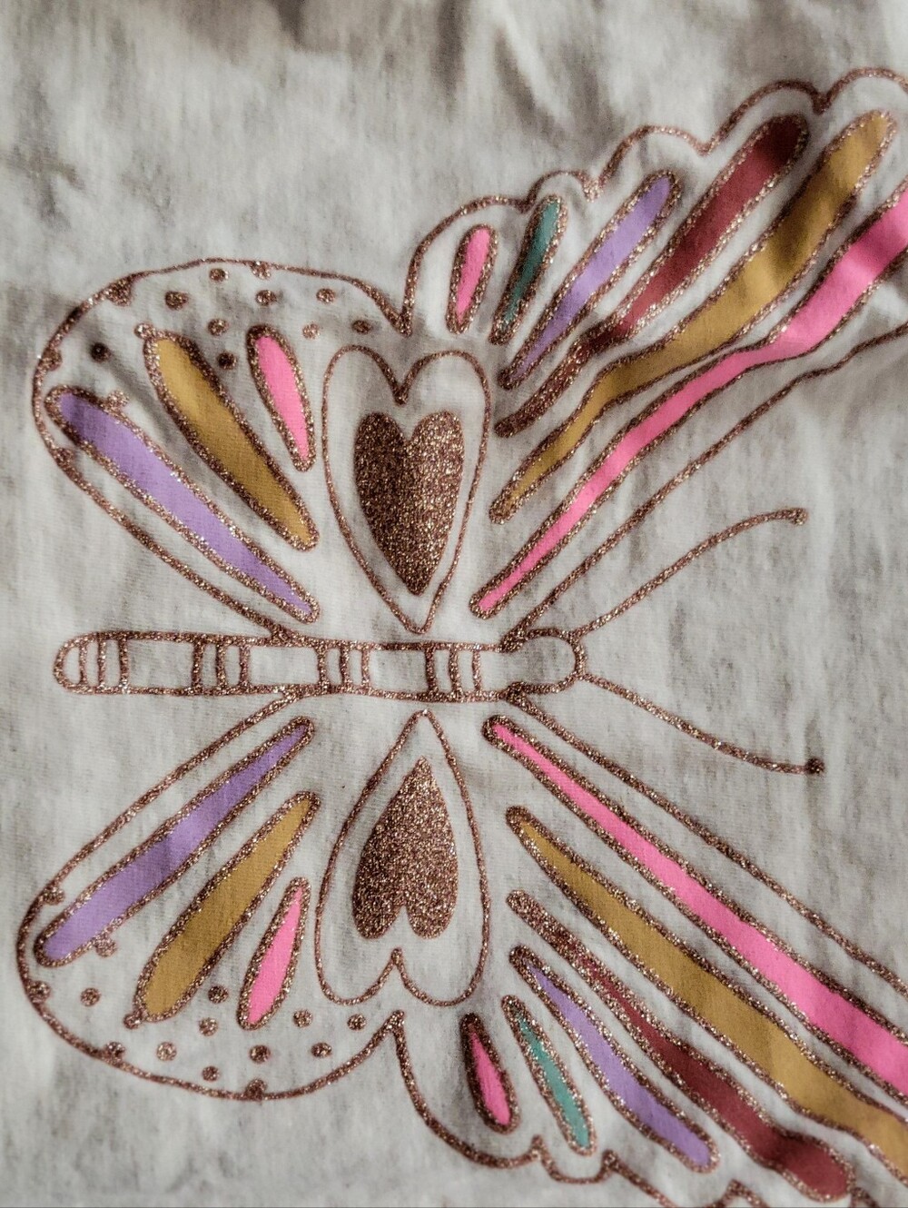 Long Sleeve Tee Glitter Butterfly with Pastel Accents Big Girls XL (14/16)